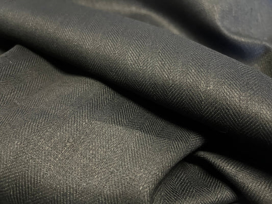 NEW High Class Black Herringbone 100% Linen Fabric