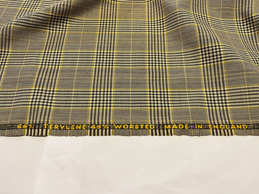 NEW High Class Check Terylene Worsted Wool Suiting Fabric Made In England