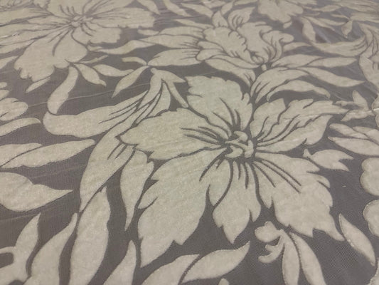 NEW High Class Ivory Viscose Silk Velvet Floral Devore Fabric