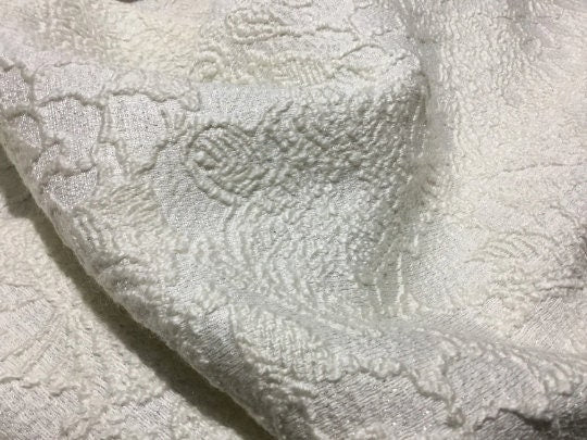 NEW High Class Ivory Wool Silver Lurex Tweed Boucle Jacquard Fabric