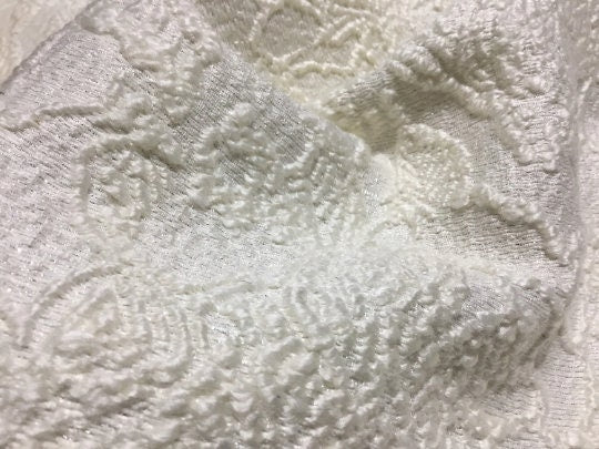 NEW High Class Ivory Wool Silver Lurex Tweed Boucle Jacquard Fabric