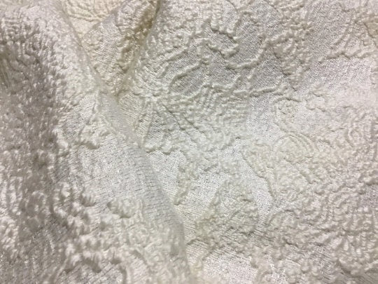 NEW High Class Ivory Wool Silver Lurex Tweed Boucle Jacquard Fabric