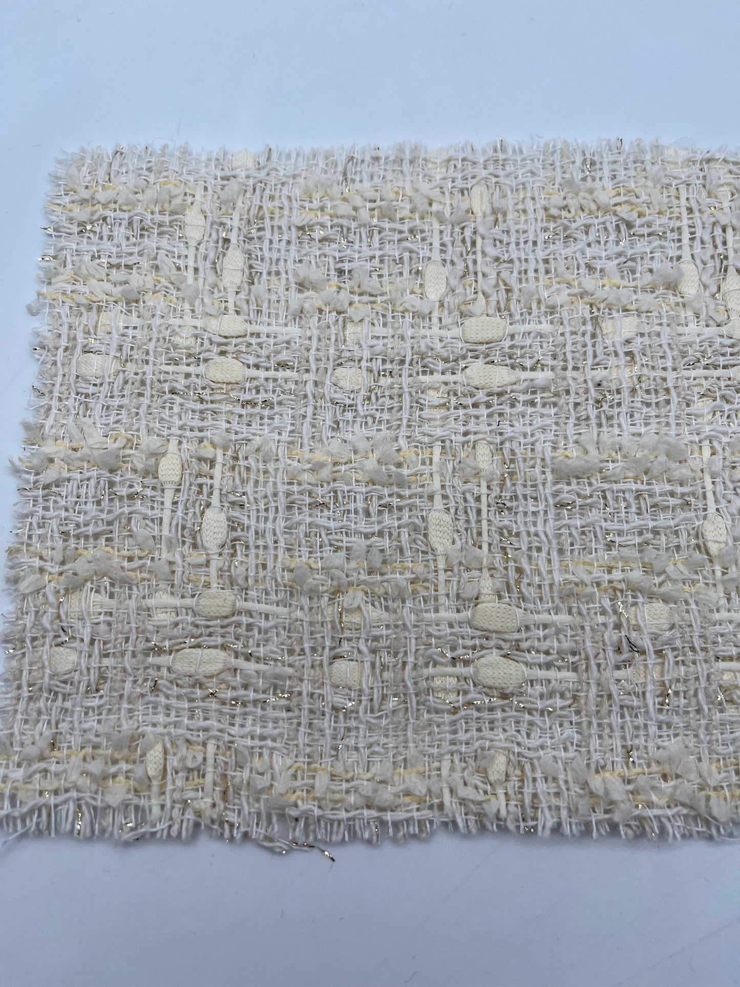 NEW High Class Cream White Off White and Metallic Gold Wool Couture Tweed Boucle Fabric (Read Description)