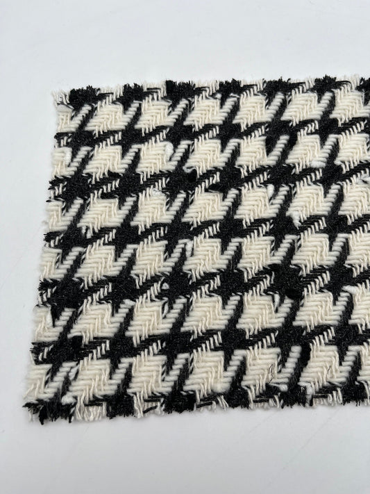 NEW High Class Shiny Black Cream Houndstooth Wool Couture Tweed Boucle Fabric (Read Description)