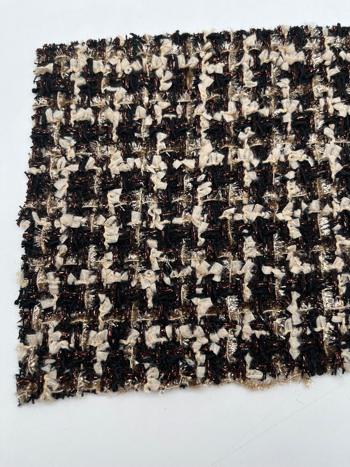 NEW High Class Copper Ivory Black And Brown Metallic Check Wool Couture Tweed Boucle Fabric (Read Description)