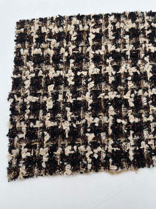 NEW High Class Copper Ivory Black And Brown Metallic Check Wool Couture Tweed Boucle Fabric (Read Description)