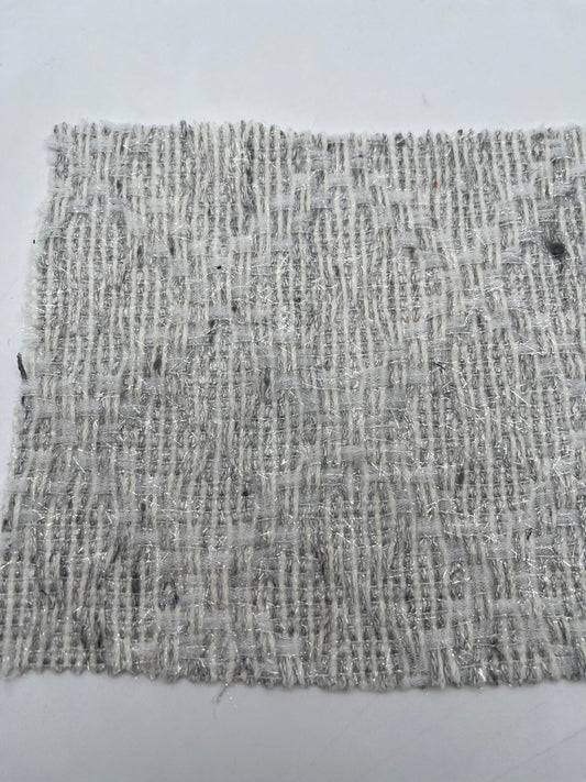 NEW High Class Metallic Shiny Silver White And Off White Wool Silk Diamond Couture Tweed Boucle Fabric (Read Description)