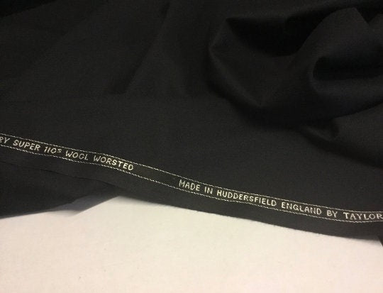 NEW High Class Black Luxury Super 110’s Wool Worsted Made In Huddersfield England By Taylor & Lodge Suiting Fabric