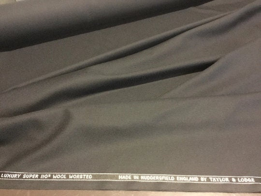 NEW High Class Black Luxury Super 110’s Wool Worsted Made In Huddersfield England By Taylor & Lodge Suiting Fabric