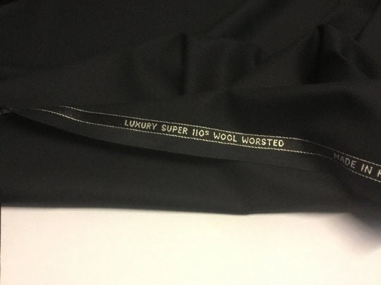 NEW High Class Black Luxury Super 110’s Wool Worsted Made In Huddersfield England By Taylor & Lodge Suiting Fabric