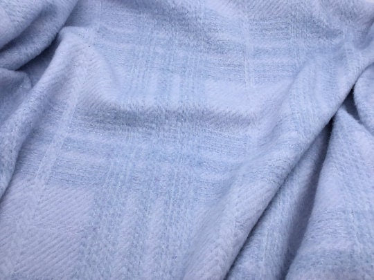 NEW High Class Light Blue Wool Check Lurex Fabric