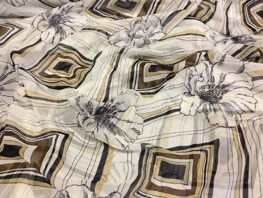 NEW High Class 100% Pure Silk Chiffon Floral Diamond Shape Print Fabric