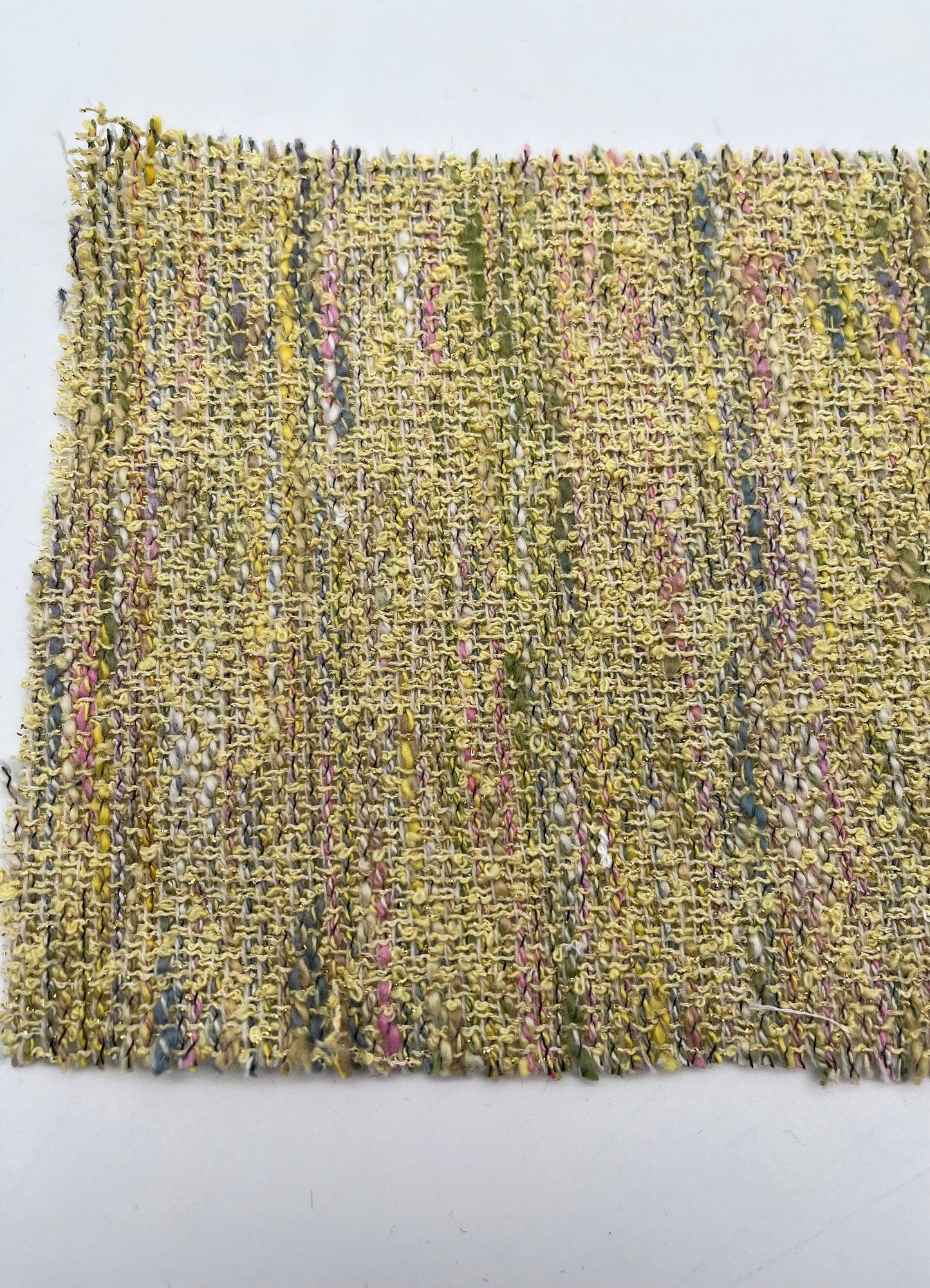 NEW High Class Pastel Metallic Yellow Green Pink Wool Couture Tweed Boucle Fabric (Read Description)