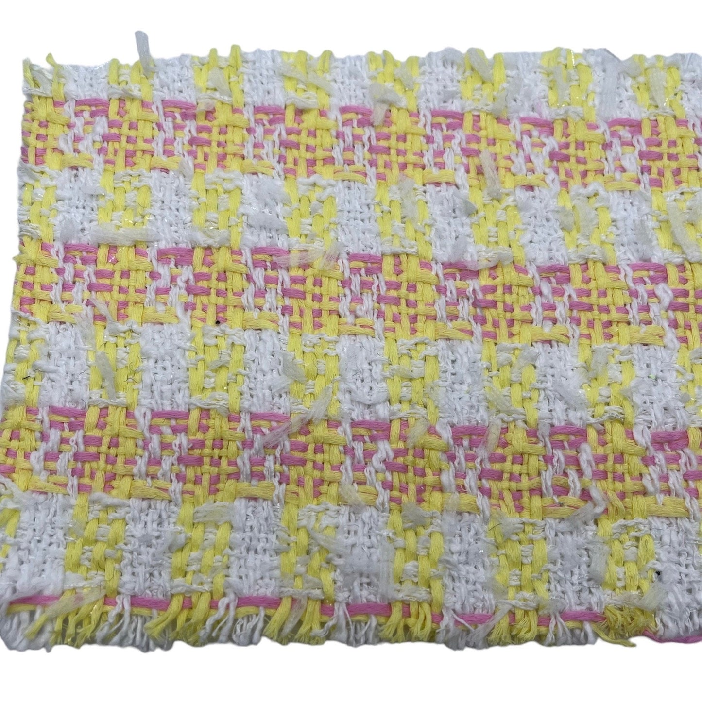 NEW High Class White Lemon and Bubble-gum Pink Check Couture Tweed Boucle Fabric (Read Description)