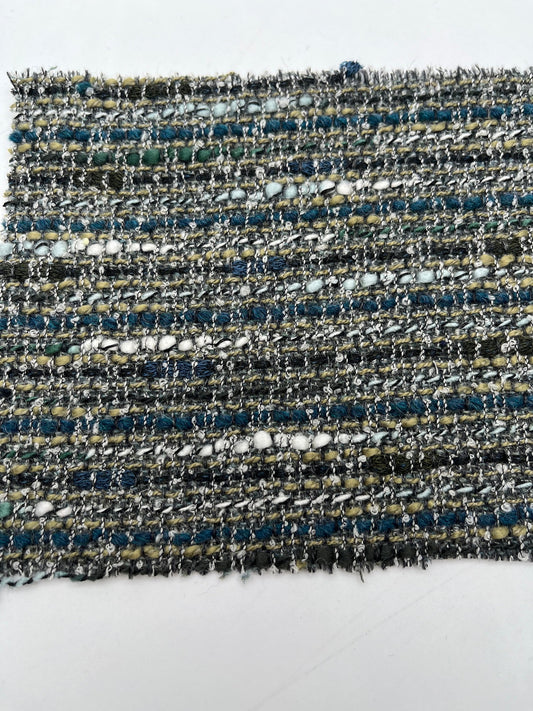 NEW High Class Shades Of Green Blue Black Off White Stripe Wool Linen Mohair Couture Tweed Boucle Fabric (Read Description) (SOLD OUT)