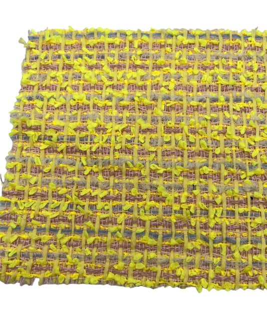 NEW High Class Bright Yellow Pale Blue Peach Couture Tweed Boucle Fabric (Read Description)