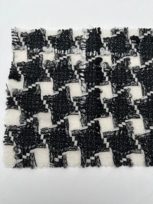 NEW High Class Black White Grey Houndstooth Wool Couture Tweed Boucle Fabric (Read Description)