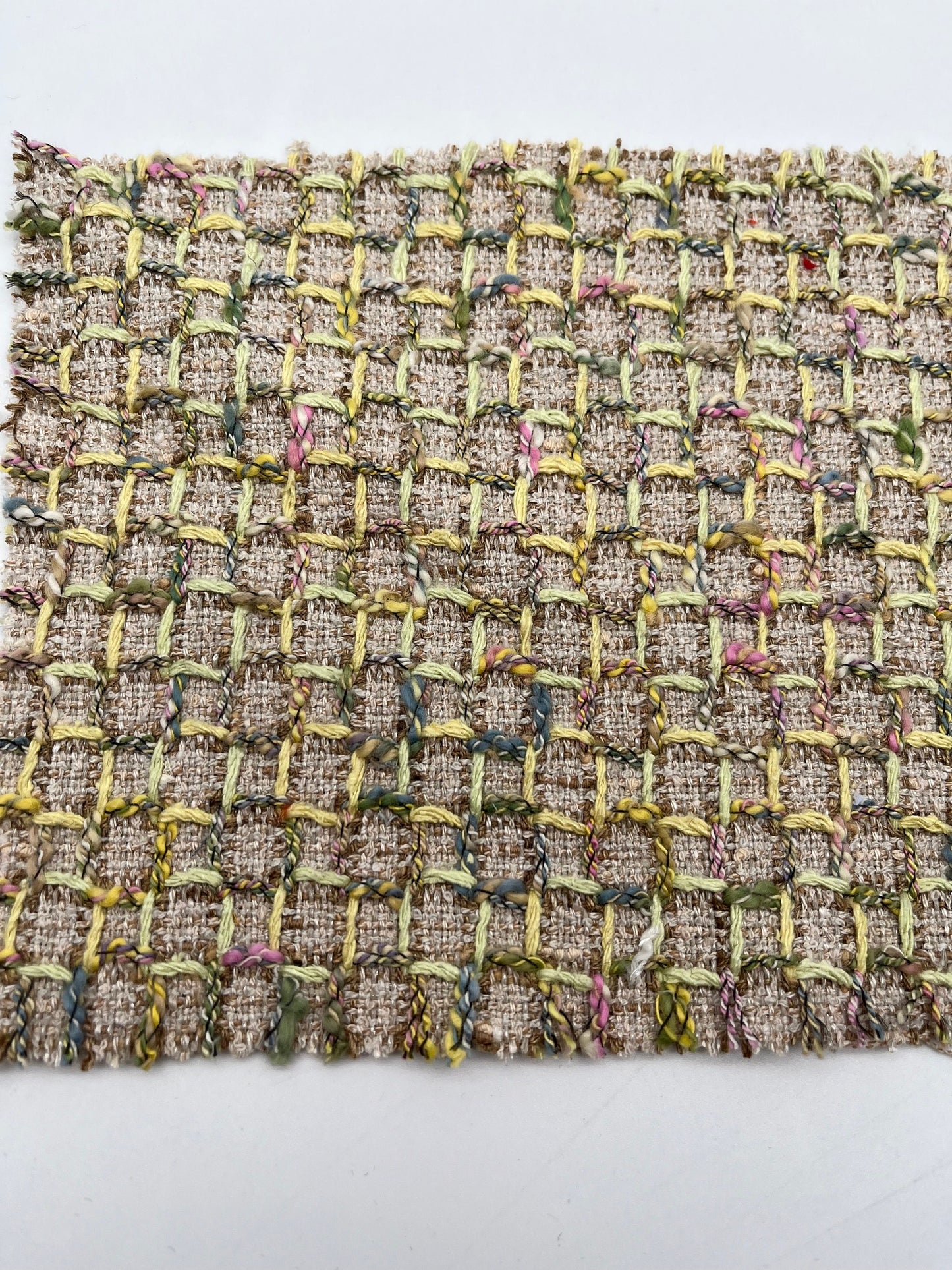 NEW High Class Shades of Natural Pale Yellow and Green Couture Square Silk Couture Tweed Boucle Fabric (Read Description)