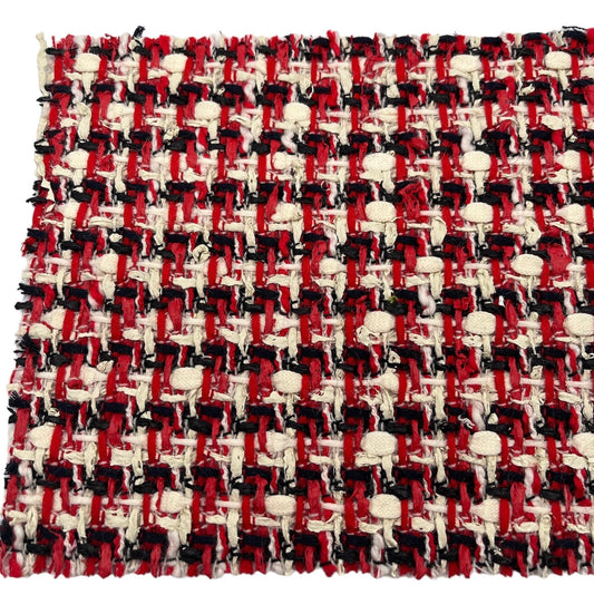 NEW High Class Red Ivory Black Wool Couture Tweed Boucle Fabric (Read Description)