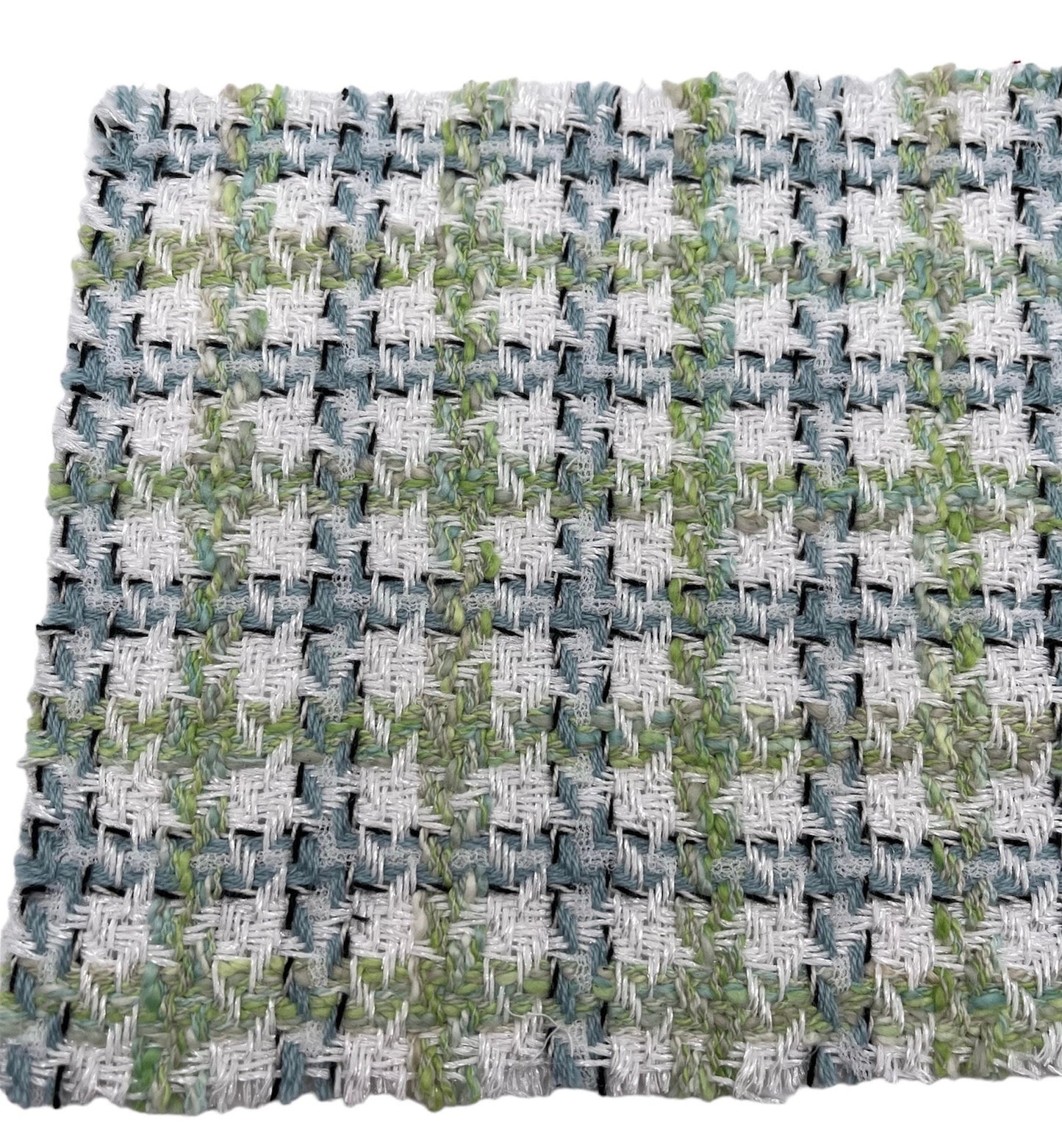 NEW High Class Light Pastel Green Pale Blue And Metallic Shiny White Check Couture Tweed Boucle Fabric (Read Description)