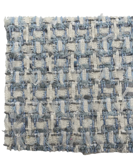 NEW High Class Pastel Pale Metallic Light Blue Silver And White Couture Tweed Boucle Fabric (Read Description)