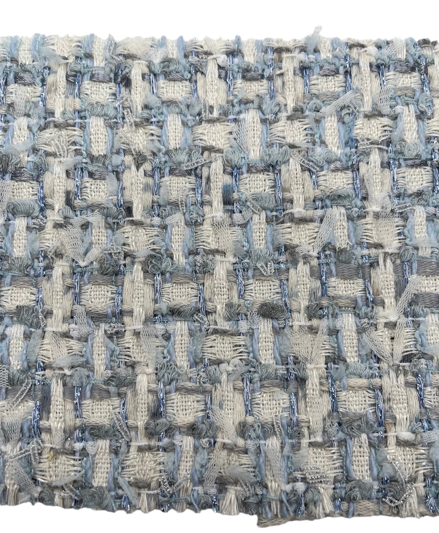 NEW High Class Pastel Pale Metallic Light Blue Silver And White Couture Tweed Boucle Fabric (Read Description)