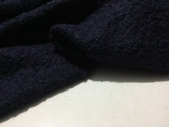 NEW Haute Italian Navy Wool Boucle Fabric Made In Italy