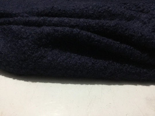 NEW Haute Italian Navy Wool Boucle Fabric Made In Italy