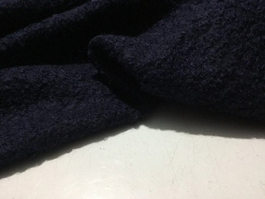 NEW Haute Italian Navy Wool Boucle Fabric Made In Italy