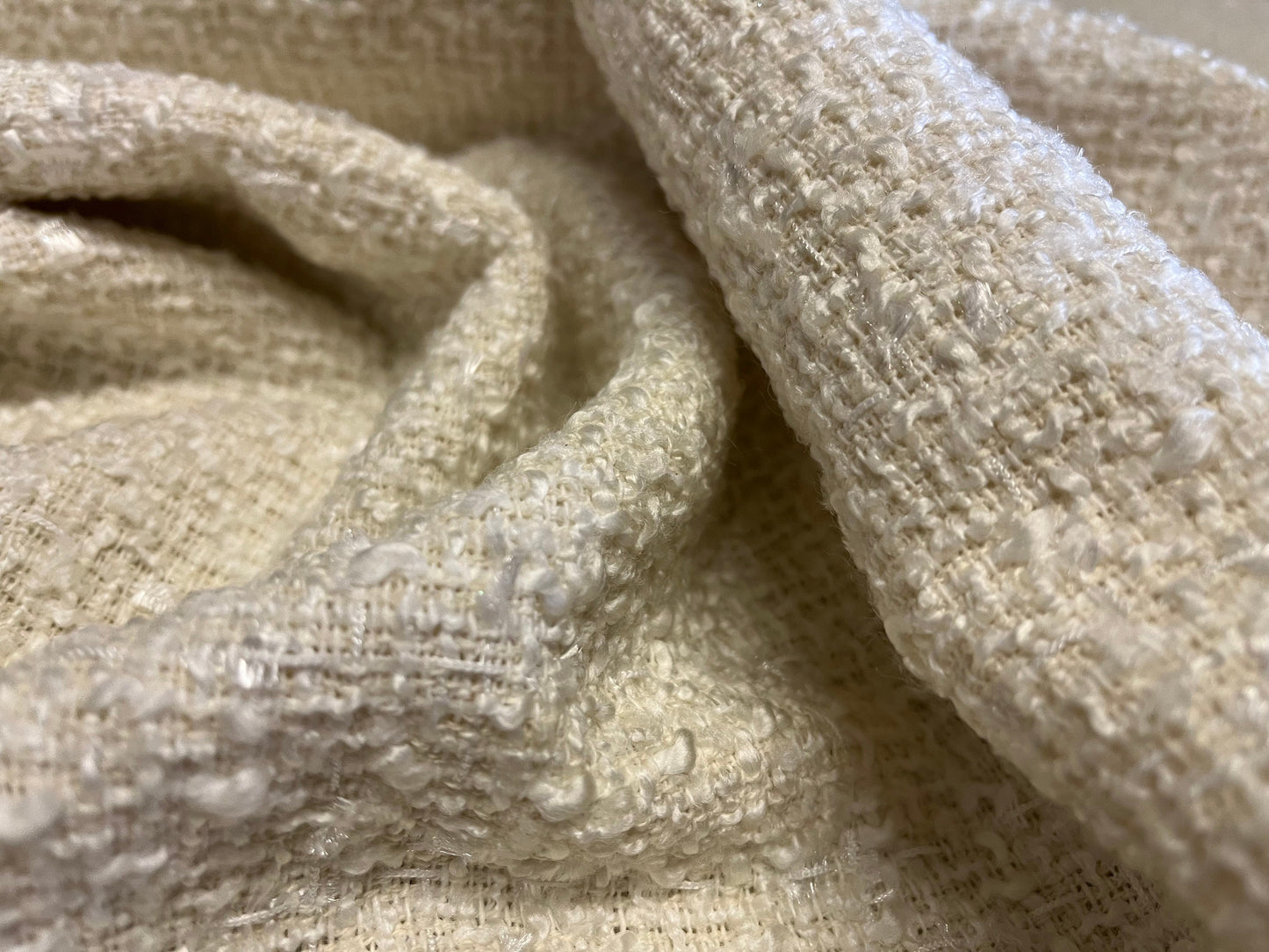 NEW High Class Ivory Shiny Boucle Fabric