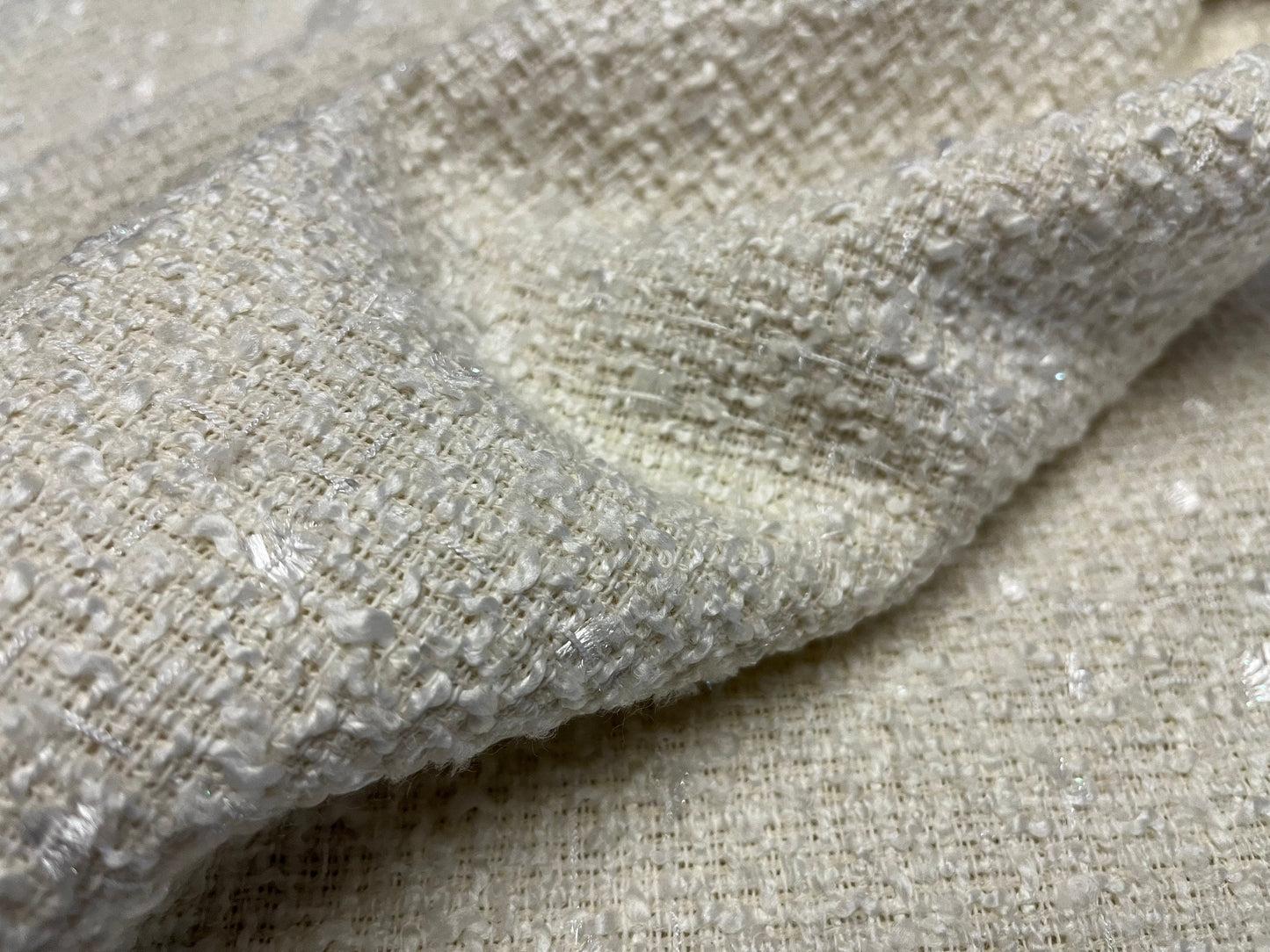 NEW High Class Ivory Shiny Boucle Fabric