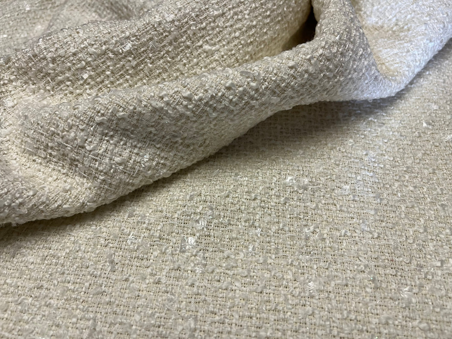 NEW High Class Ivory Shiny Boucle Fabric