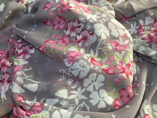 NEW High Class 100% Pure Silk Chiffon Floral Print Fabric
