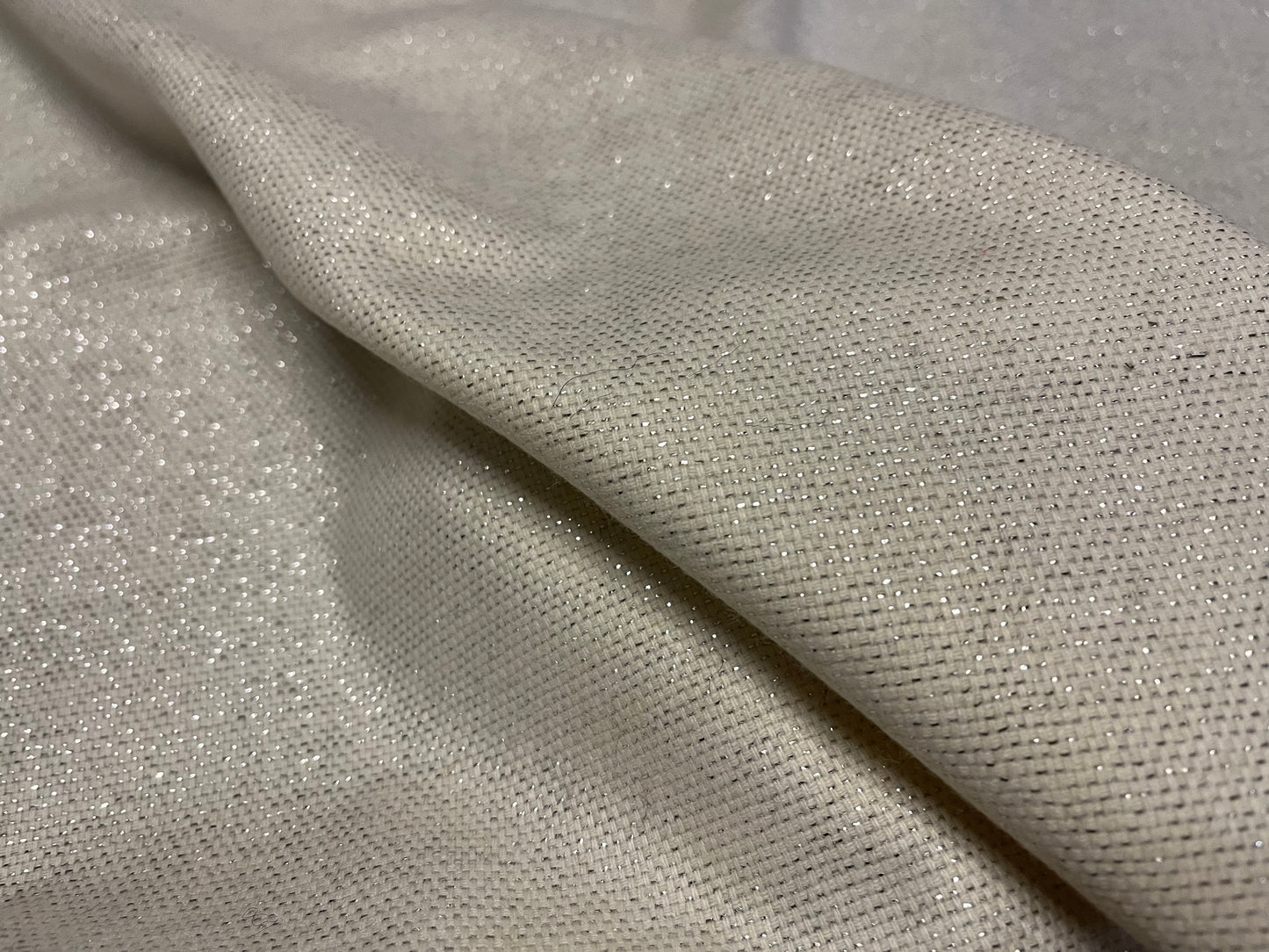 NEW High Class Ivory Wool Tweed Silver Lurex Fabric