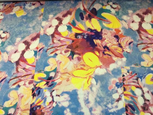 NEW Haute Italian 100% Silk Floral Picasso Print Fabric Made In Italy