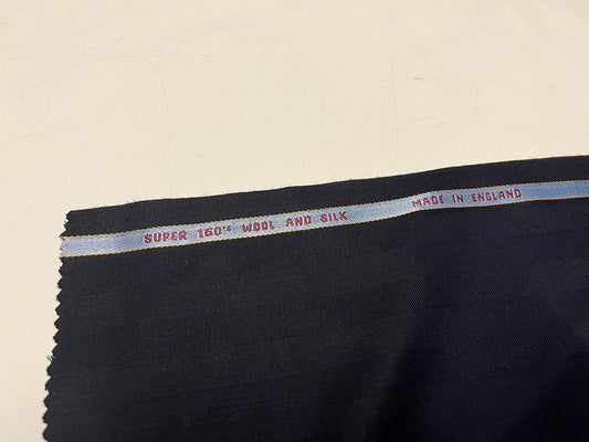 NEW High Class Dark Navy Super 160’s Wool & Silk Stripe Suiting Fabric