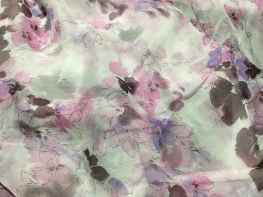 NEW High Class 100% Pure Silk Crinkle Chiffon Floral Print Fabric