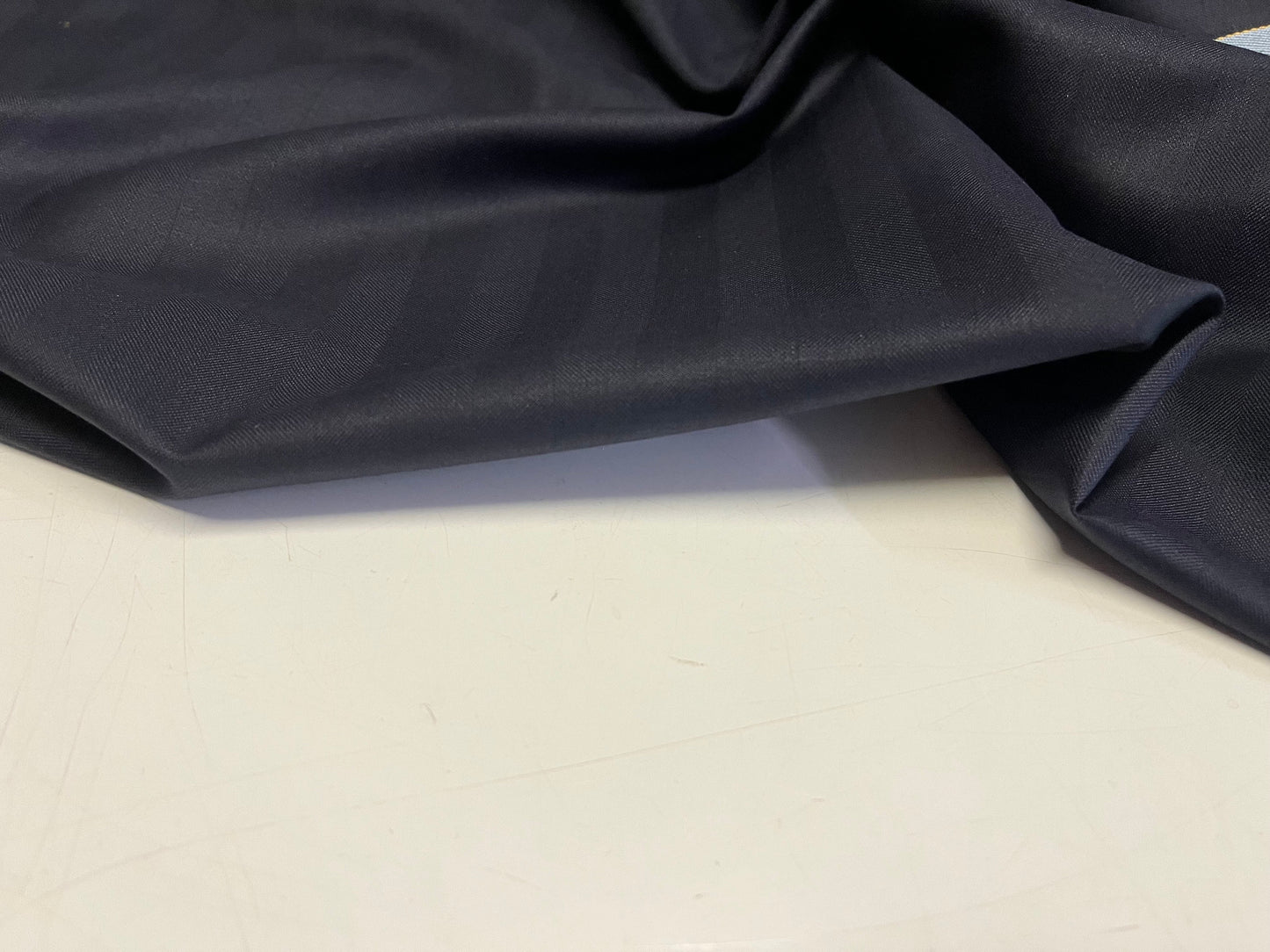 NEW High Class Dark Navy Super 160’s Wool & Silk Stripe Suiting Fabric