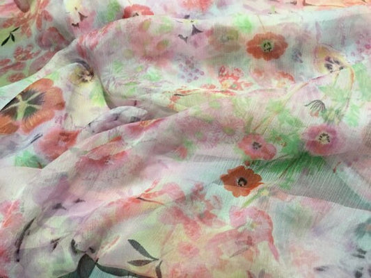 NEW High Class 100% Pure Silk Crinkle Chiffon Floral Print Fabric