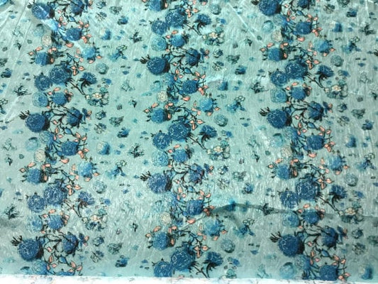 NEW Haute Italian Silk Lurex Floral Print Fabric Made In Italy