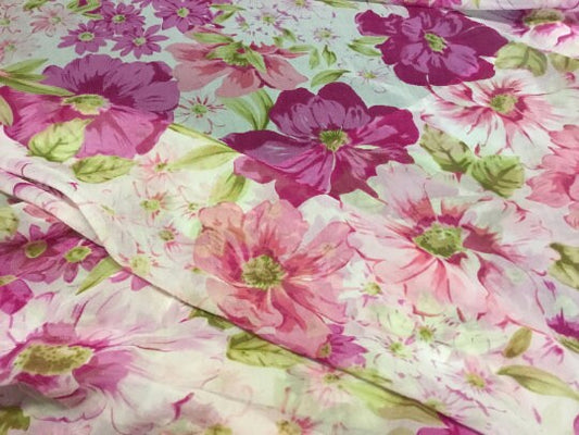 NEW High Class 100% Pure Silk Chiffon Floral Print Fabric