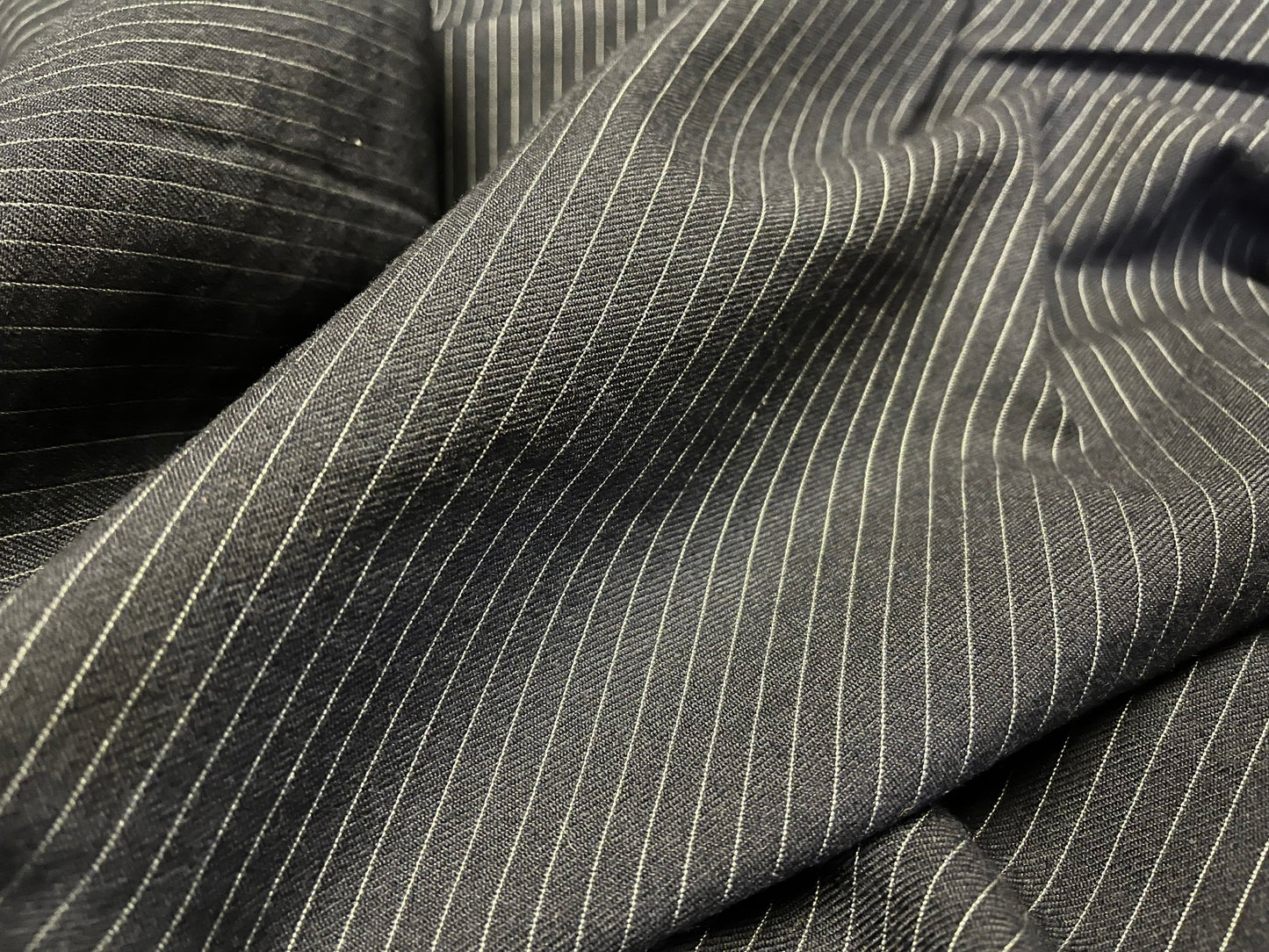 NEW High Class Navy Stripe Superfine All Wool Worsted Made In Huddersfield England By Dugdale Bros Suiting Fabric