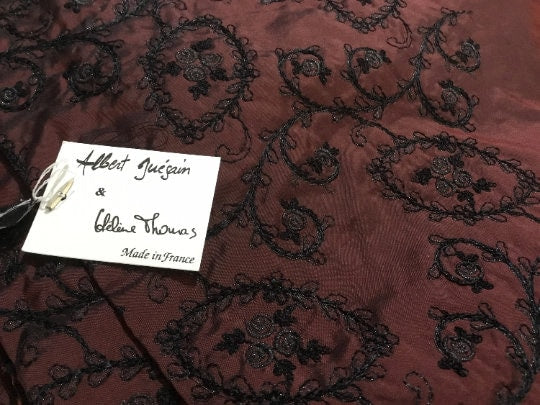 NEW Haute 100% Pure Fine Silk Taffeta Fine Floral Metallic Embroidery Fabric Made In France By Albert Guegain