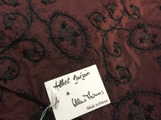 NEW Haute 100% Pure Fine Silk Taffeta Fine Floral Metallic Embroidery Fabric Made In France By Albert Guegain