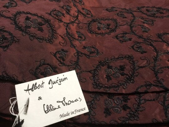 NEW Haute 100% Pure Fine Silk Taffeta Fine Floral Metallic Embroidery Fabric Made In France By Albert Guegain