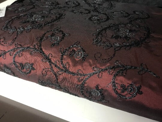 NEW Haute 100% Pure Fine Silk Taffeta Fine Floral Metallic Embroidery Fabric Made In France By Albert Guegain