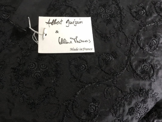 NEW Haute 100% Pure Fine Silk Taffeta Fine Floral Metallic Embroidery Fabric Made In France By Albert Guegain