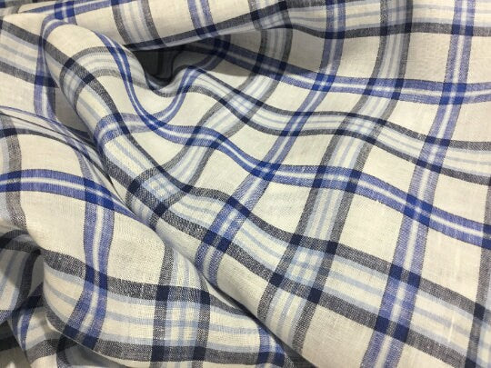 NEW High Class 100% Pure Irish Linen Check Fabric Made In Ireland