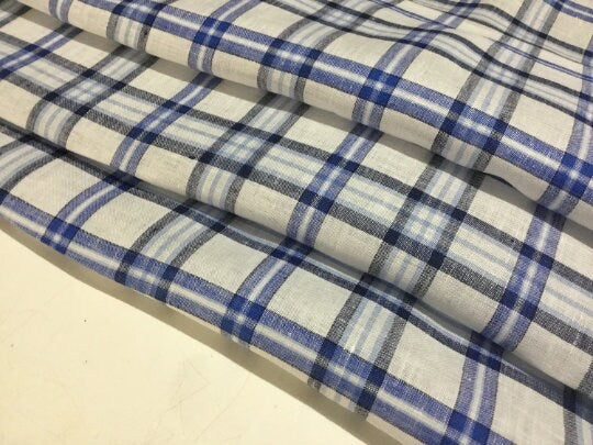 NEW High Class 100% Pure Irish Linen Check Fabric Made In Ireland