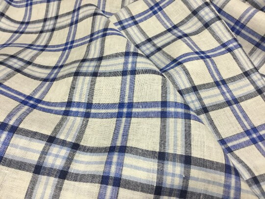 NEW High Class 100% Pure Irish Linen Check Fabric Made In Ireland